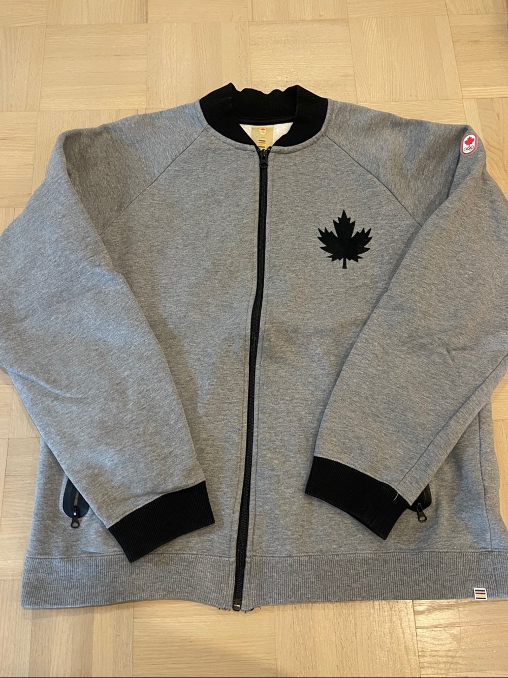 Hudson’s Bay Olympic Grey Zip-Up Bomber Jacket with Black Maple Leaf - 2016